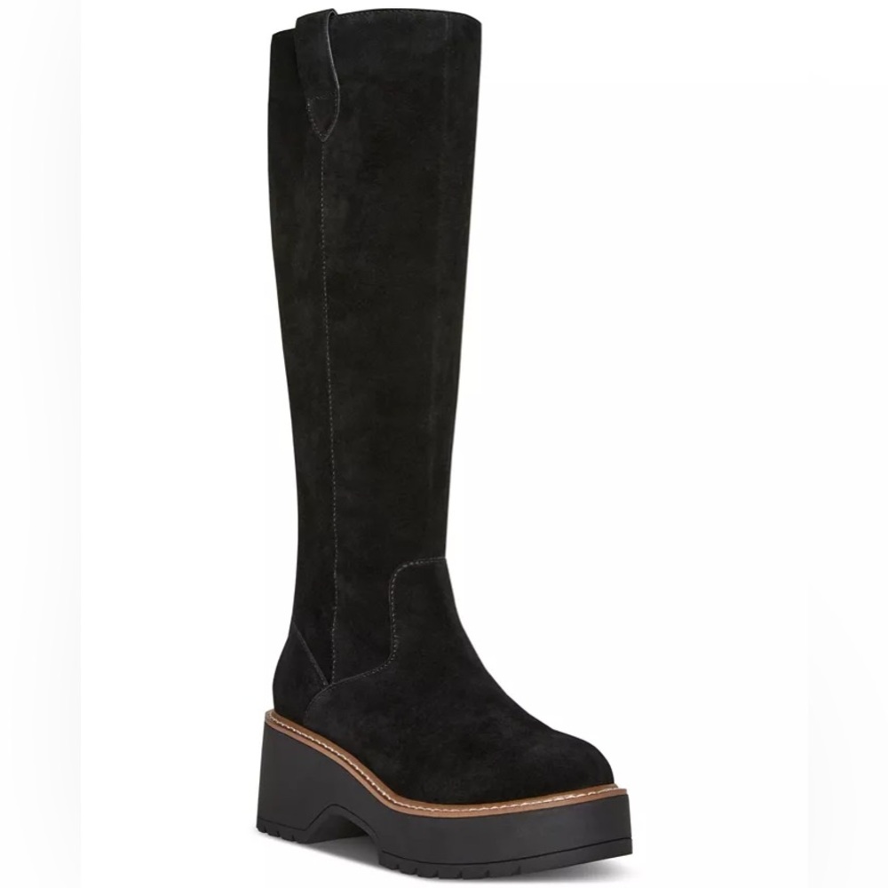 Aqua College Women's Waterproof Gina Platform Black Suede Boots Size 6.5